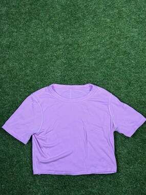 CloudMotion Cropped Ribbed Short Sleeve T-Shirt for Girls Purple